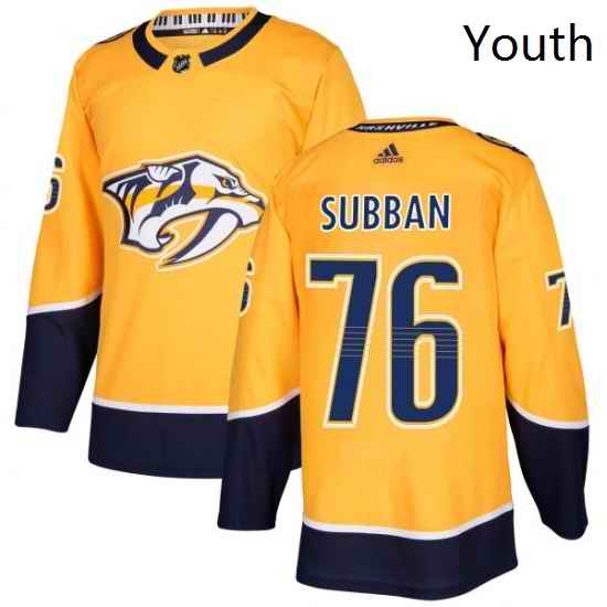 Youth Adidas Nashville Predators 76 PK Subban Authentic Gold Home NHL Jersey
